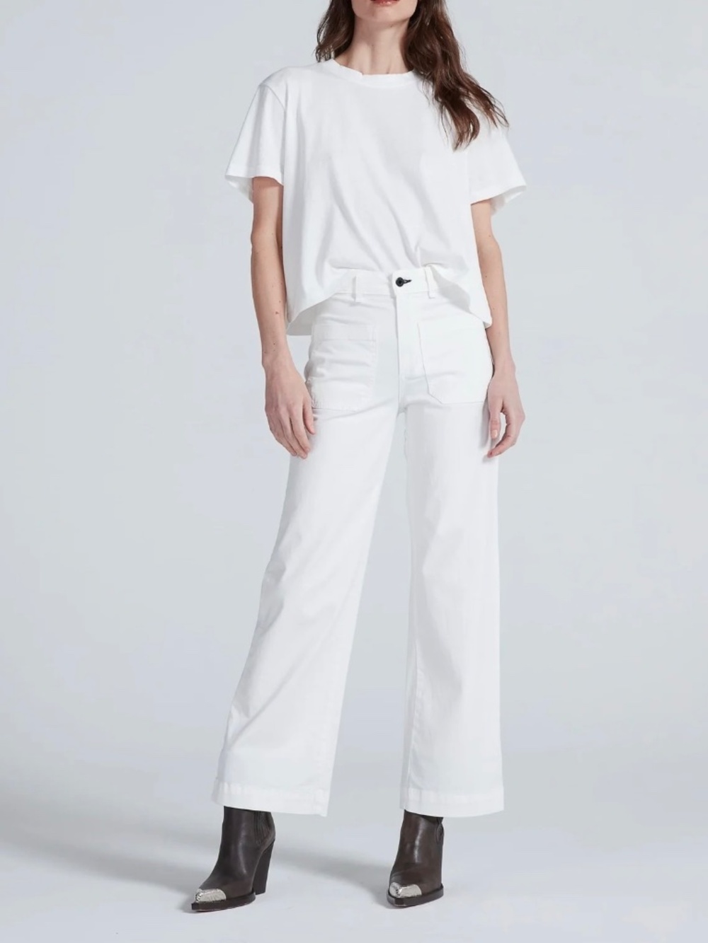 ASKK NY Sailor Twill High Rise Pants Size 24 White Straight Leg Relaxed Fit USA